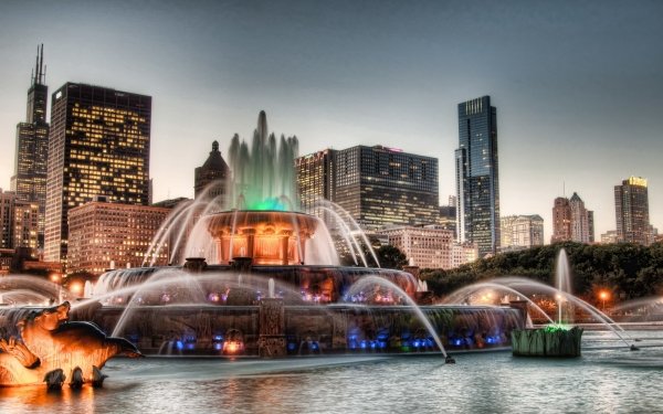 Man Made Fountain City Water Building Chicago HD Wallpaper | Background Image