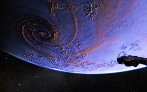  A starship orbiting around a planet (Space Engine)