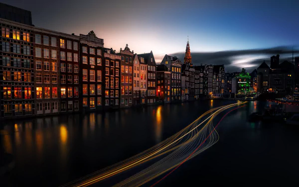 canal city time lapse house light Netherlands night man made Amsterdam HD Desktop Wallpaper | Background Image