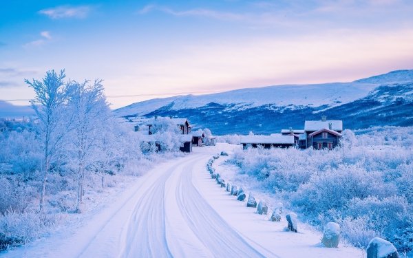 Photography Winter Nature Snow Road Village Landscape HD Wallpaper | Background Image