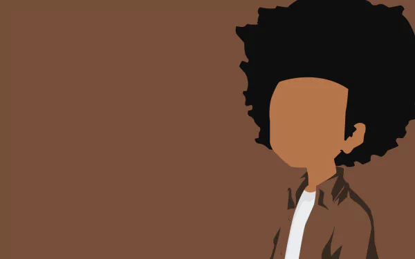 Minimalist HD desktop wallpaper featuring a faceless character with an afro from the TV show The Boondocks, set against a dark background.