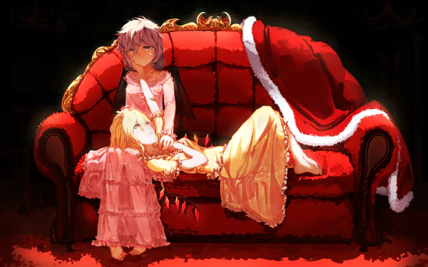 couch Remilia Scarlet Flandre Scarlet Anime Touhou HD Desktop Wallpaper | Background Image