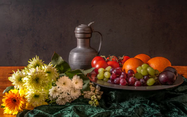 pitcher white flower fruit flower photography still life HD Desktop Wallpaper | Background Image