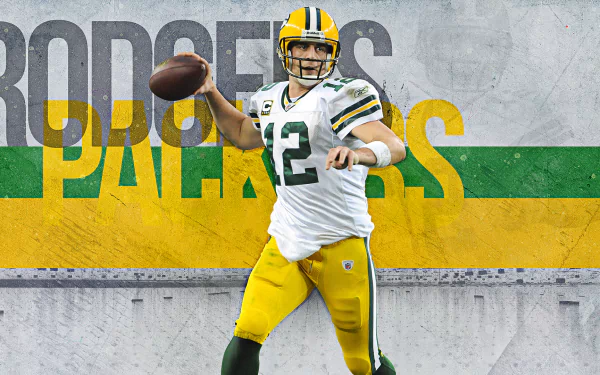 HD wallpaper featuring a football player in a green and yellow uniform with the text 'Rodgers Packers' as a dynamic background.