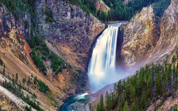 Earth Waterfall Waterfalls Cliff River Yellowstone Nature HD Wallpaper | Background Image