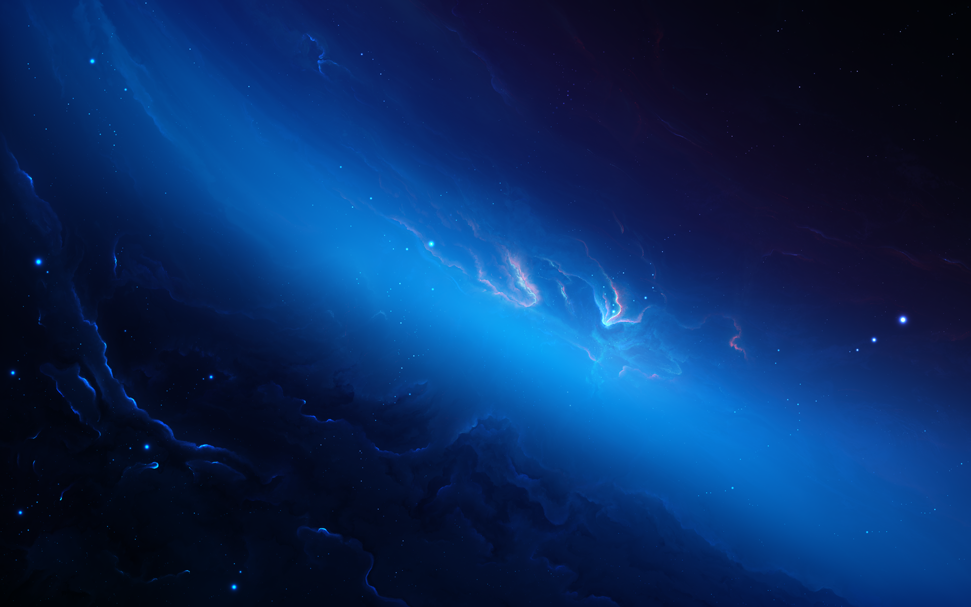 HD desktop wallpaper featuring a stunning blue nebula in space, reflecting an otherworldly Sci-Fi ambiance.