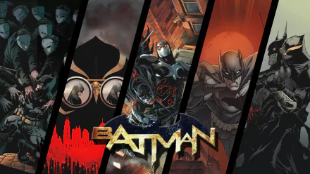 HD PC desktop wallpaper featuring Batman scenes from the comic Batman: The Court of Owls, showcasing dark, intense imagery and Gotham City elements.