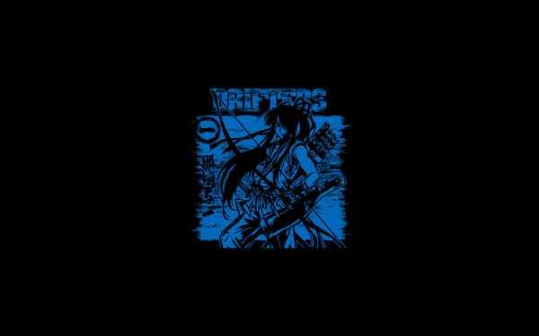 HD PC desktop wallpaper featuring Nasu no Yoichi from the anime Drifters, depicted in bold blue and black tones with dynamic text and graphic elements.