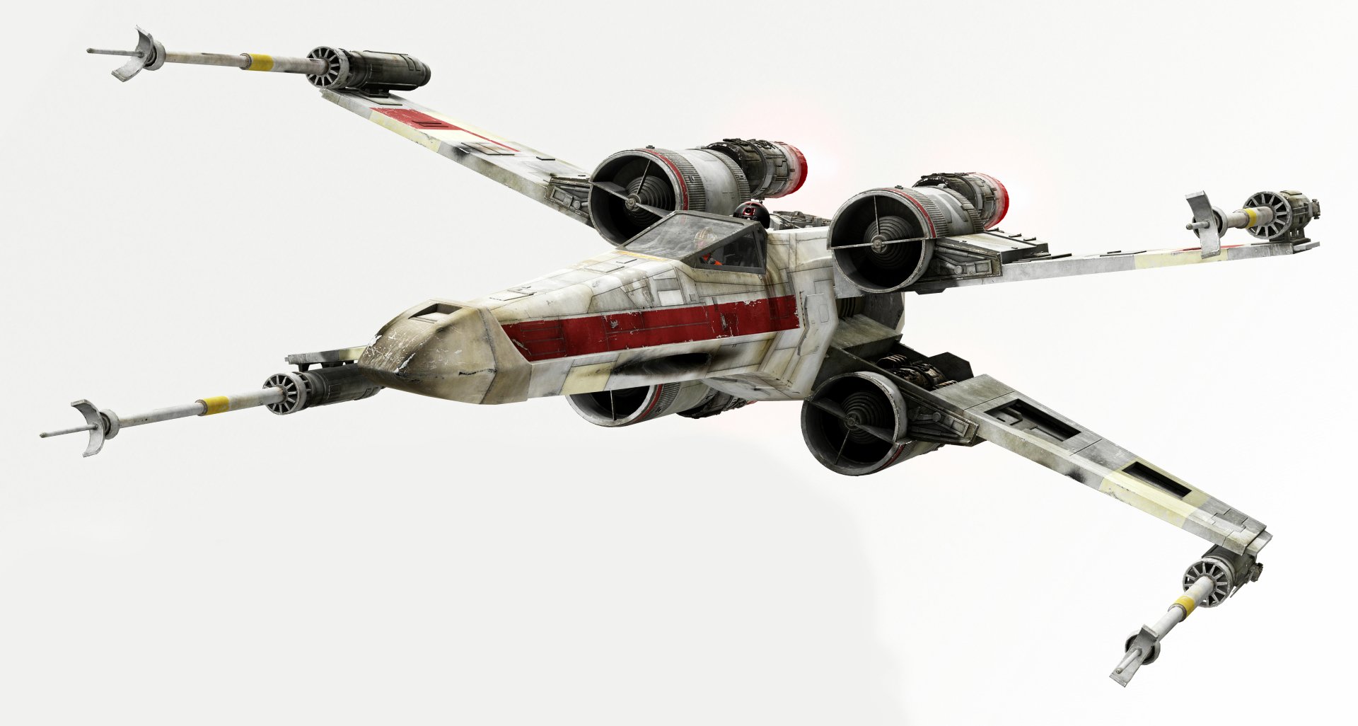 8K Ultra HD PC desktop wallpaper featuring a detailed X-Wing starfighter from the Star Wars movie series against a white background.
