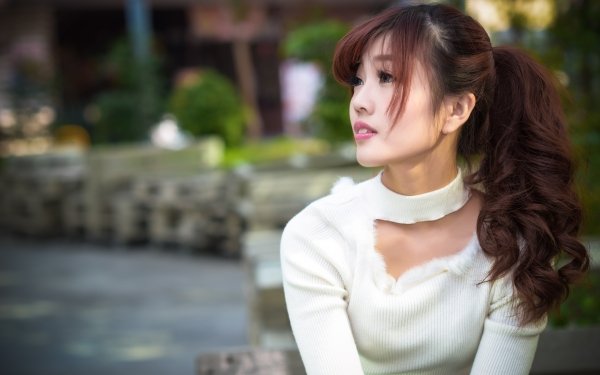 Women Asian Model Ponytail Brunette Depth Of Field HD Wallpaper | Background Image