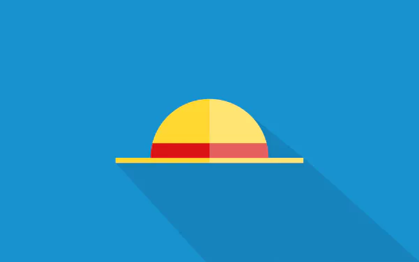 HD desktop wallpaper of a minimalist straw hat with a red band from the anime One Piece against a blue background.