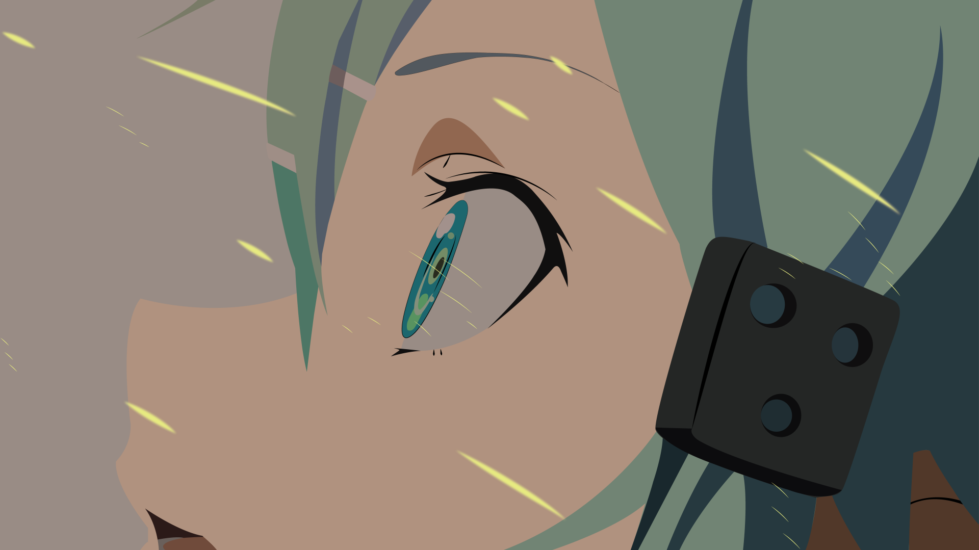 Minimalist 8K Ultra HD anime wallpaper featuring a close-up of Shino Asada from Sword Art Online II, rendered with clean lines and subtle color accents.