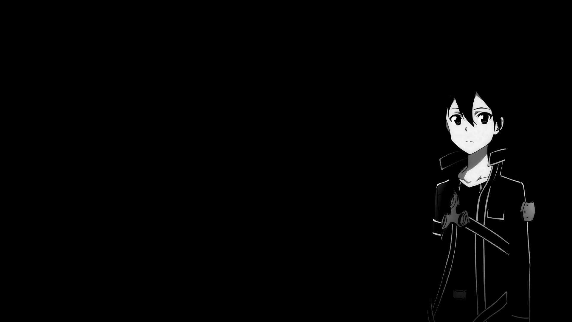 HD desktop wallpaper featuring Kirito (Kazuto Kirigaya) from the anime Sword Art Online against a black background.