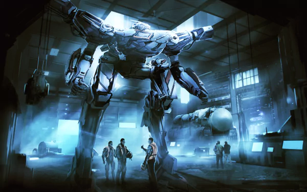 futuristic hangar Sci Fi robot HD Desktop Wallpaper | Background Image