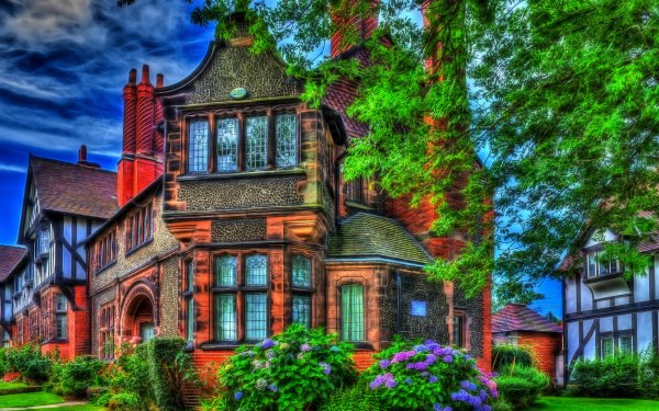 Photography HDR House England Flower Colorful Hydrangea HD Wallpaper | Background Image