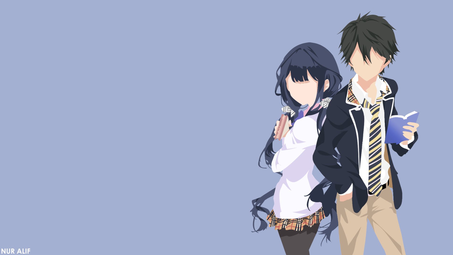 HD anime desktop wallpaper featuring Masamune Makabe and Aki Adagaki from Masamune-kun's Revenge, against a plain light blue background.