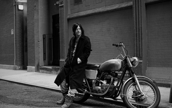 Celebrity Norman Reedus Actor American Black & White Motorcycle HD Wallpaper | Background Image