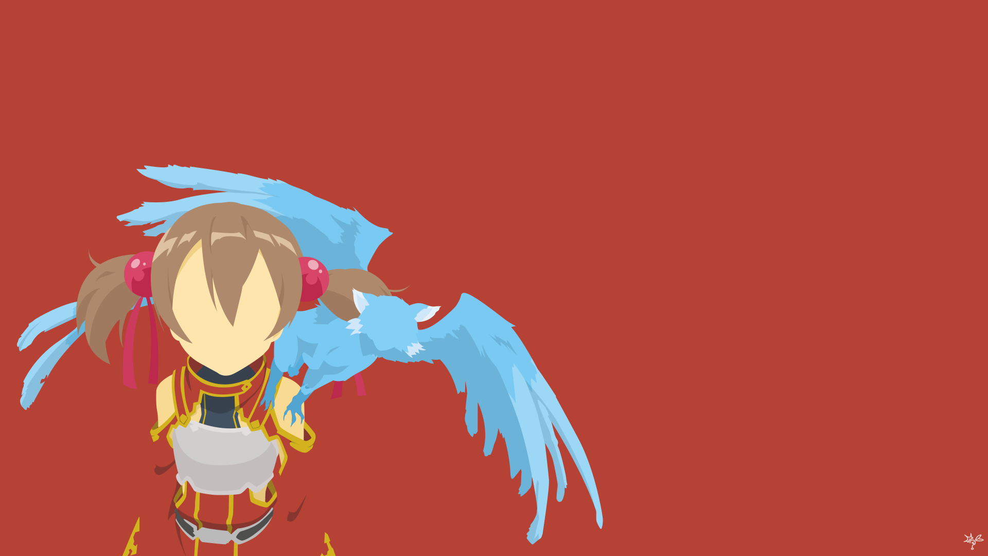 Anime Sword Art Online 4K Ultra HD PC desktop wallpaper showing a stylized winged character in red armor with blue wings and pigtails on a solid red background.