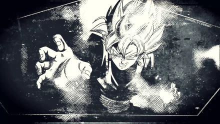 HD wallpaper of Black Goku from Dragon Ball Super in grayscale, showcasing his intense expression and dynamic pose.