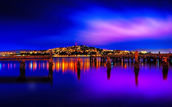 Man Made Town Towns Night Light Reflection New Zealand HD Wallpaper | Background Image