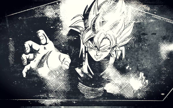HD wallpaper of Black Goku from Dragon Ball Super in grayscale, showcasing his intense expression and dynamic pose.
