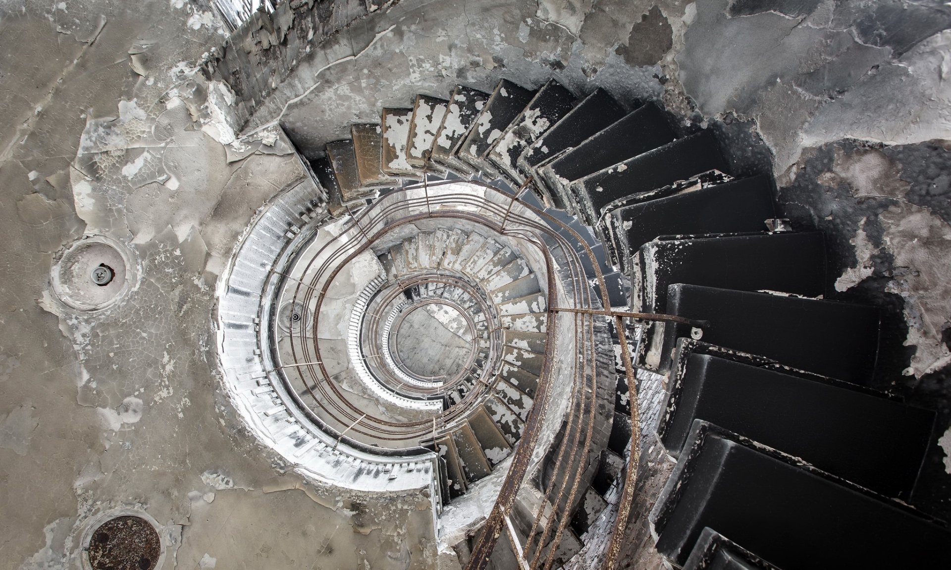 Industrial Spiral: Man-Made Staircase HD Wallpaper