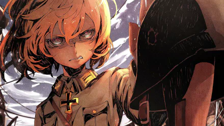 An intense HD desktop wallpaper featuring Tanya Degurechaff from the anime Youjo Senki, capturing her fierce expression and military uniform.