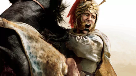 HD desktop wallpaper featuring Colin Farrell as Alexander, clad in ancient battle armor and helmet, shouting fiercely while mounted on a horse.