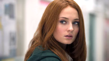 HD PC desktop wallpaper from the movie Another Me, featuring a close-up of a red-haired woman looking over her shoulder with a serious expression.