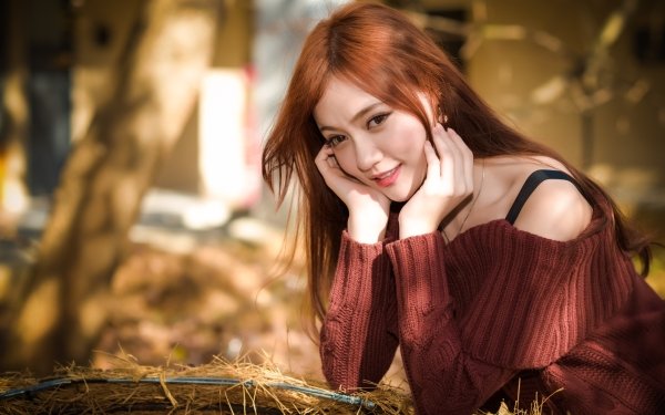 Women Asian Model Redhead Depth Of Field HD Wallpaper | Background Image