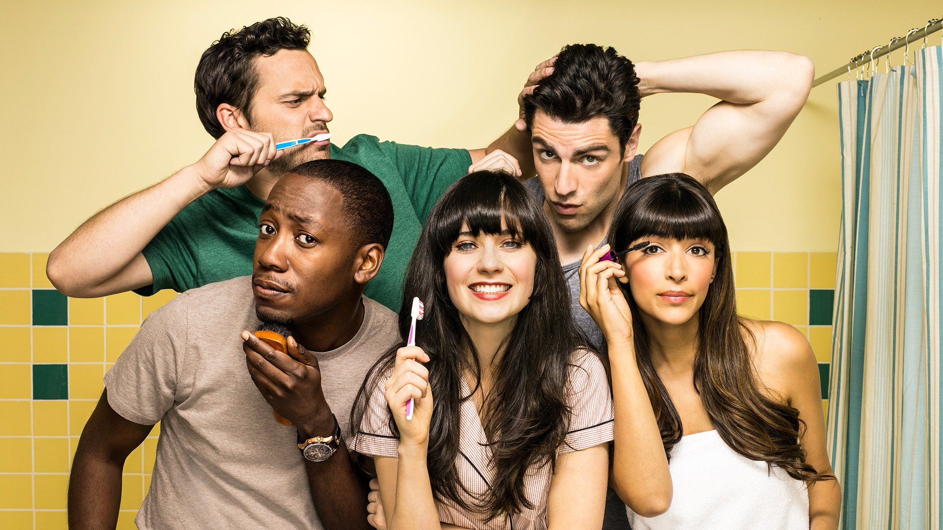 Download Winston Bishop Lamorne Morris Cece Parekh Hannah Simone Schmidt (New Girl) Max Greenfield Nick Miller Jake Johnson Jessica Day Zooey Deschanel TV Show New Girl HD Wallpaper