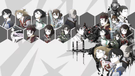 HD desktop wallpaper featuring characters from the anime Sword Art Online Movie: Ordinal Scale, displaying an array of protagonists in hexagonal frames against a grey patterned background.