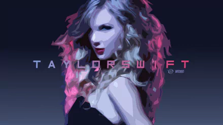 HD desktop wallpaper featuring a stylized portrait of Taylor Swift. Background is a gradient with her name in bold letters, showcasing her music persona.