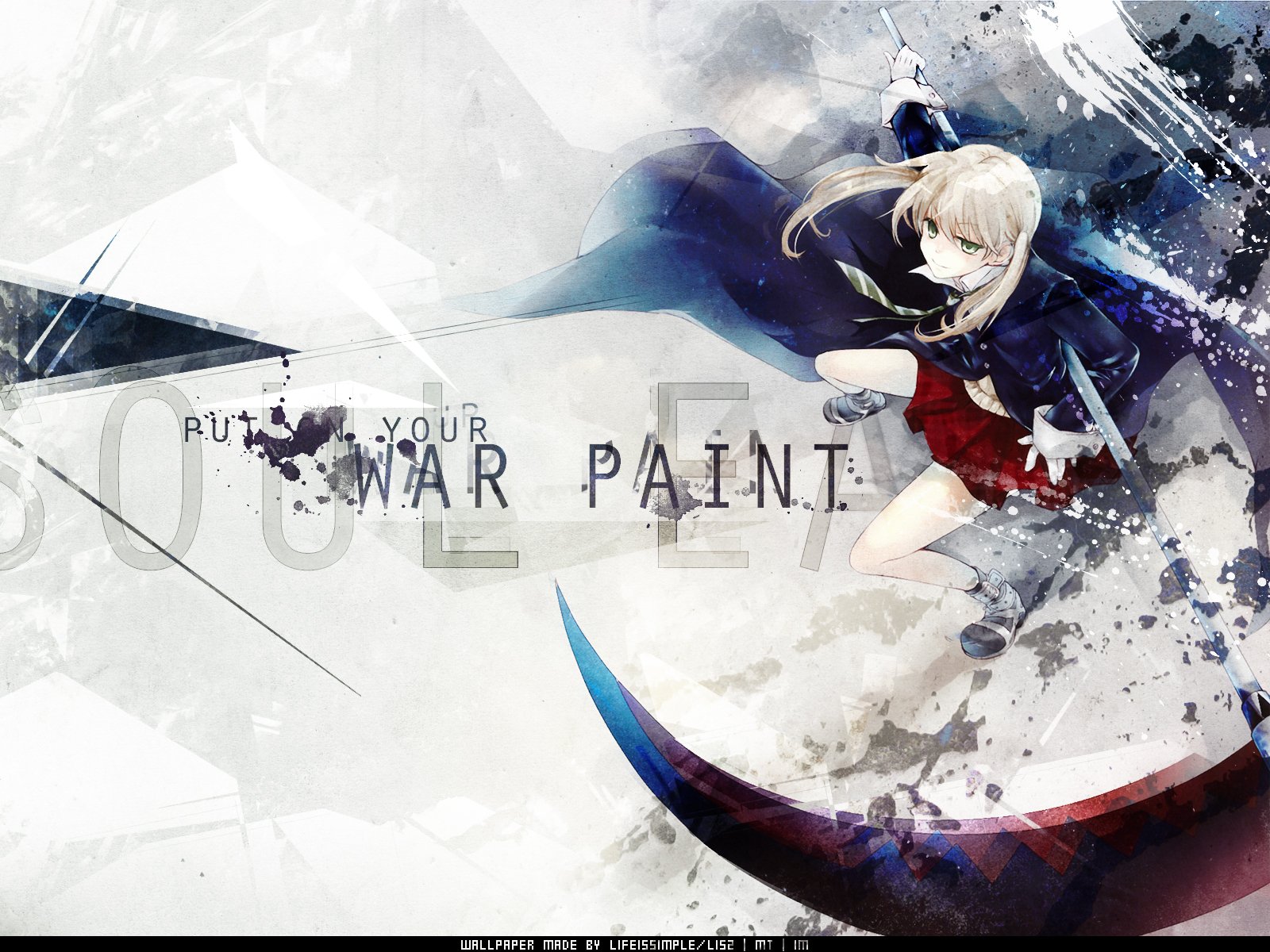 A dynamic anime-inspired HD wallpaper featuring a character from Soul Eater, showcasing vibrant colors and an intense action pose with the text Put on your war paint.
