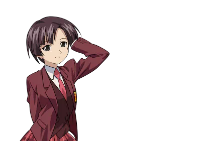 Madoka Kugimiya from Negima! wearing a red school uniform, hand behind her head — 5K Ultra HD anime PC desktop wallpaper and background.