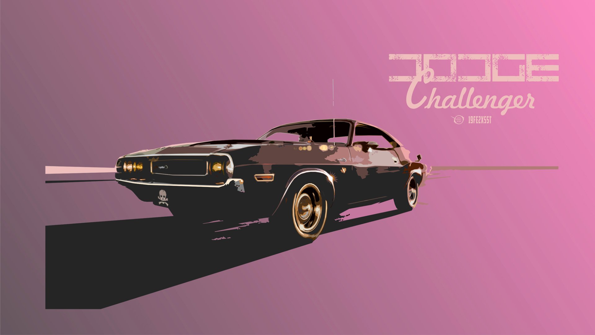 HD desktop wallpaper featuring a vintage, retro Dodge Challenger car against a pink background.