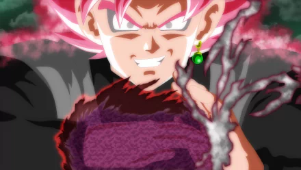 HD desktop wallpaper featuring Super Saiyan Rosé Black Goku from Dragon Ball Super, showcasing his intense power and signature energy in vibrant anime artwork.