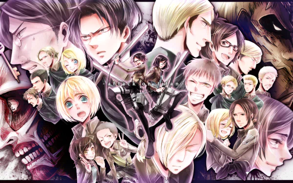 Vibrant 4K Ultra HD desktop wallpaper featuring characters from the anime Attack on Titan, showcasing intense expressions and dramatic scenes in a captivating collage.