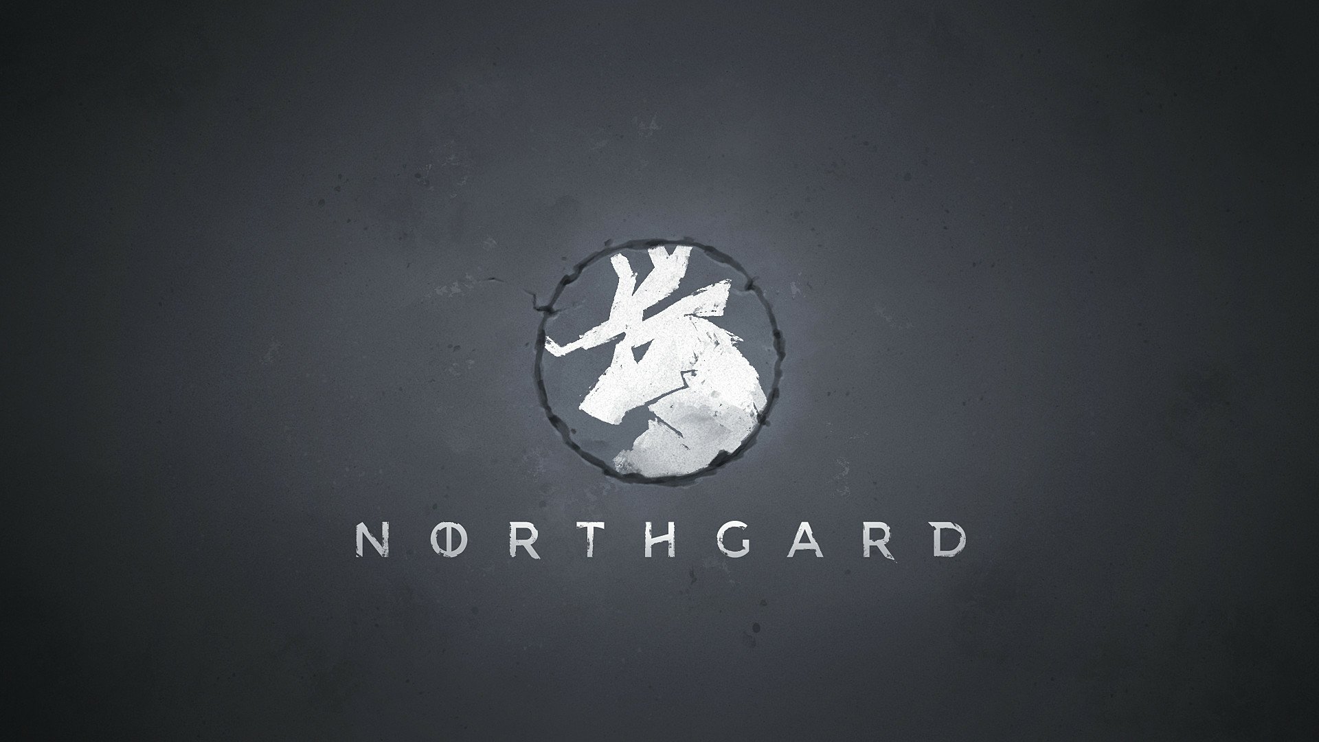 HD desktop wallpaper featuring the Northgard logo with a stylized rune on a textured grey background.