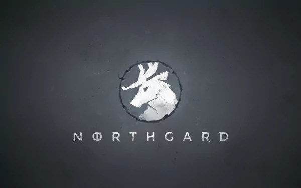 HD desktop wallpaper featuring the Northgard logo with a stylized rune on a textured grey background.