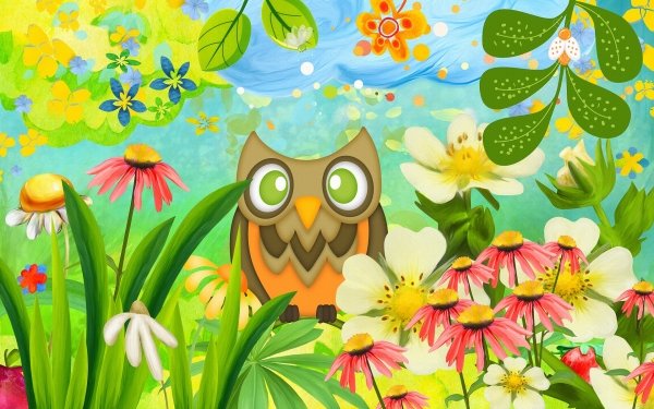Animal Artistic Bird Owl Flower Spring Painting HD Wallpaper | Background Image