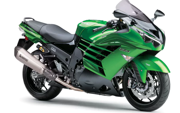 A sleek green Kawasaki Ninja motorcycle featured in a 4K Ultra HD PC desktop wallpaper, highlighting its dynamic design and powerful build.