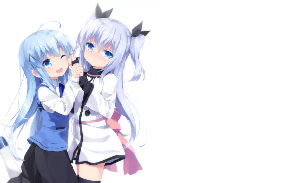 HD anime desktop wallpaper featuring a crossover of Noel from Celestial Method and Chino Kafū from Is the Order a Rabbit in a bright, cheerful style.