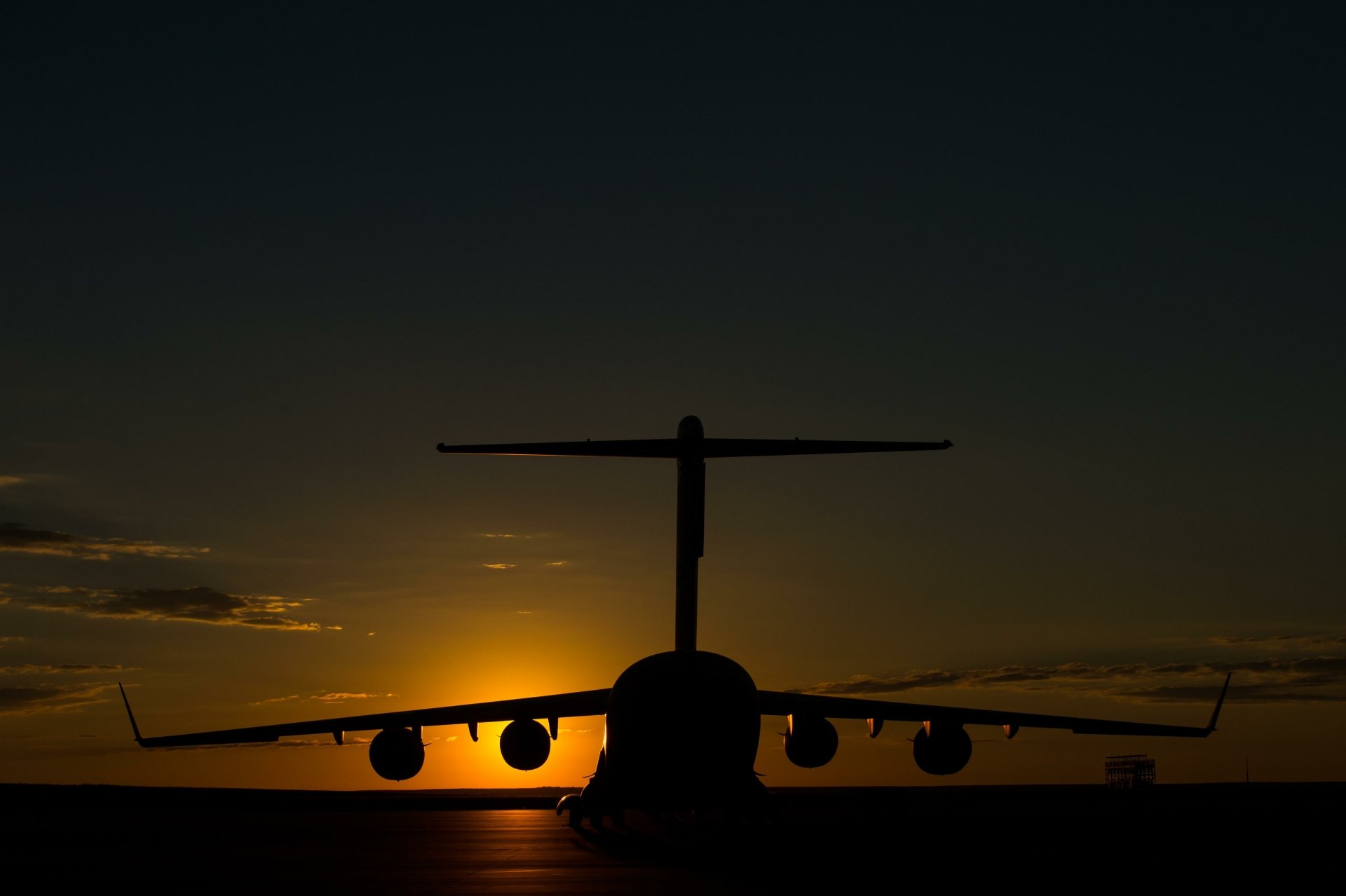 Boeing C-17 Globemaster III Sits on the Parking Ramp Runway Before a