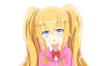 A vibrant HD wallpaper featuring Gabriel Tenma White from the anime Gabriel DropOut, showcasing her iconic long blonde hair and expressive blue eyes in a playful pose.