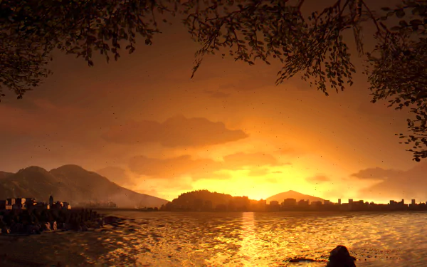 Sunset over the sea in Harran from the video game Dying Light, rendered in HD for a PC desktop wallpaper.