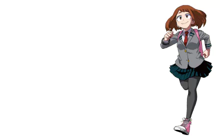 HD desktop wallpaper featuring Ochaco Uraraka from the anime My Hero Academia, depicted running with a cheerful expression.