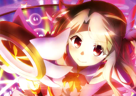 HD wallpaper featuring Illyasviel Von Einzbern from the anime Fate/kaleid liner Prisma Illya. The vibrant background and charming character design make it a stunning visual for any desktop.