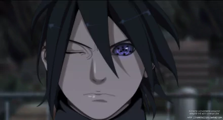 HD desktop wallpaper featuring Sasuke Uchiha from the anime Boruto, with dark hair and a focused expression, showcasing his powerful eye technique.