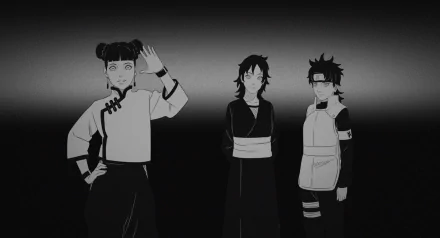 HD anime desktop wallpaper featuring three characters from Boruto standing against a dark gradient background.